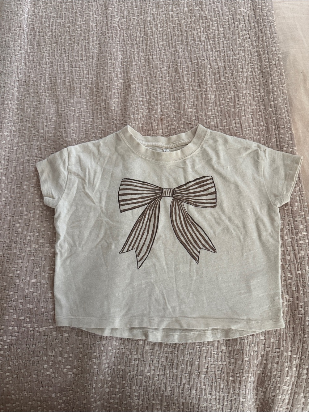 Rylee + Cru Cream Short Sleeve Tee with Brown Bow Graphic